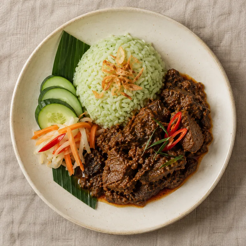 Beef rendang with pandan rice